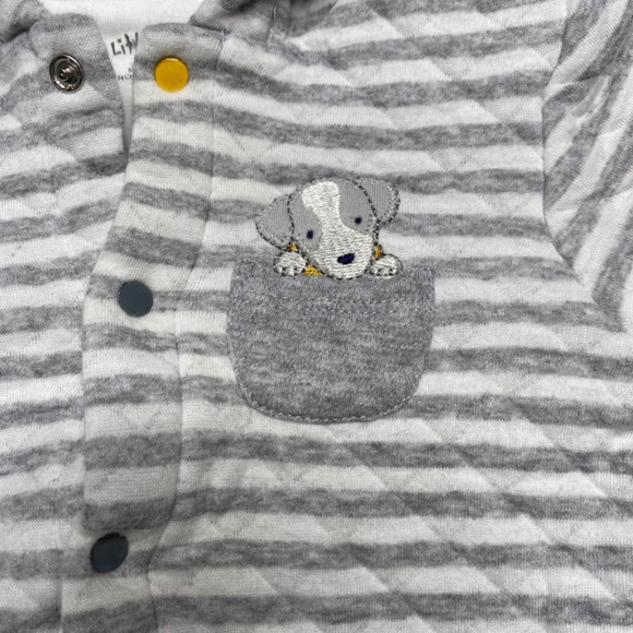 5/$25! Little Me gray and white striped button down hooded sweatshirt size 9 M - Picture 2 of 3